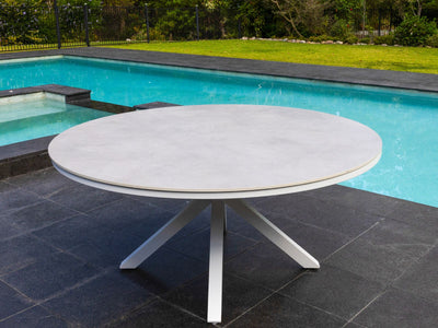 Adele Ceramic Round Table & Bailey Chairs | Outdoor Dining Setting in White / Light Grey / 9pc 160cm_3