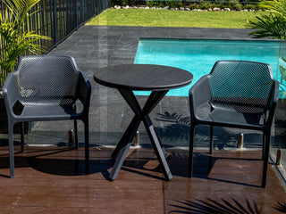 Adele Ceramic Round Table & Bailey Chairs | Outdoor Dining Setting in Charcoal / Dark Grey / 3pc 72cm_1