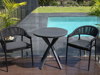 Adele Ceramic Round Table & Nivala Chairs | Outdoor Dining Setting in Charcoal / Dark Grey / Black / 3pc 72cm_1