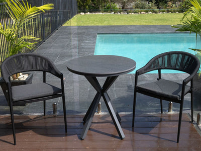 Adele Ceramic Round Table & Nivala Chairs | Outdoor Dining Setting in Charcoal / Dark Grey / Black / 3pc 72cm_1