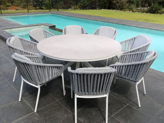 Adele Ceramic Round Outdoor Dining Table in White / Light Grey / 160cm 2.