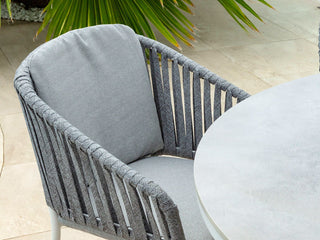 Adele Ceramic Round Outdoor Dining Table in White / Light Grey / 160cm - close-up.