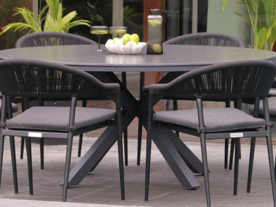 Adele Ceramic Round Table & Nivala Chairs | Outdoor Dining Setting in Charcoal / Dark Grey / Black / 9pc 160cm_4