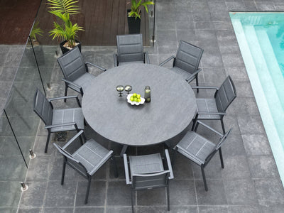Adele Ceramic Round Outdoor Dining Table in Charcoal / Dark Grey / 160cm 3.