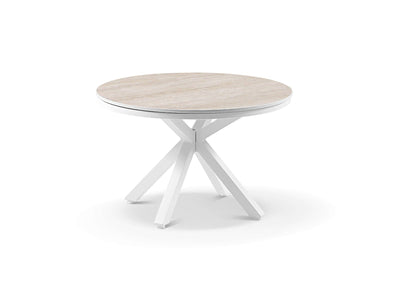Adele Ceramic Round Outdoor Coffee Table in White / Travertino / 72cm
