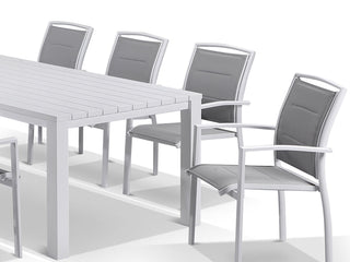 Adele Table & Verde Chairs | Outdoor Dining Setting in White / 9pc 220cm_5