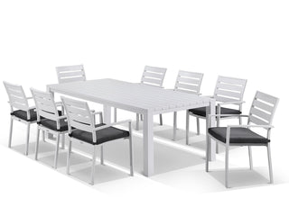 Adele Table & Twain Chairs | Outdoor Dining Setting in White / 9pc 220cm_1