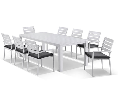 Adele Table & Twain Chairs | Outdoor Dining Setting in White / 9pc 220cm_1