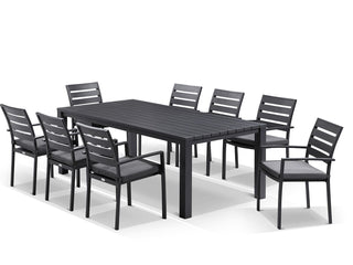 Adele Table & Twain Chairs | Outdoor Dining Setting in Charcoal / 9pc 220cm_1
