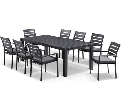 Adele Table & Twain Chairs | Outdoor Dining Setting in Charcoal / 9pc 220cm_1