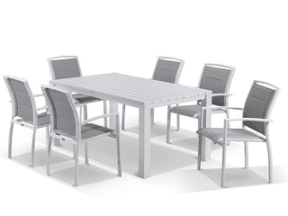 Adele Table & Verde Chairs | Outdoor Dining Setting in White / 7pc 165cm_1