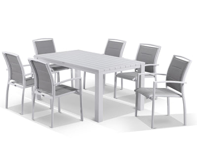 Adele Table & Verde Chairs | Outdoor Dining Setting in White / 7pc 165cm_1
