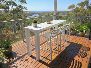 Adele Table & Voyage Chairs | Outdoor Balcony Bar Setting in White / 4pc 195x42cm_1