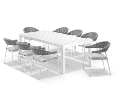 Adele Table & Nivala Chairs | Outdoor Dining Setting in White / Frost Grey / 9pc 220cm_1