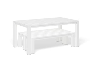 Adele Bench Set | Outdoor Dining Setting in White / 3pc 165cm_2