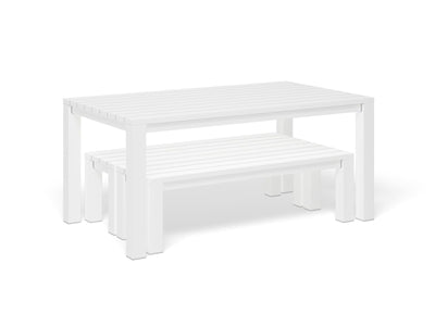 Adele Bench Set | Outdoor Dining Setting in White / 3pc 165cm_2