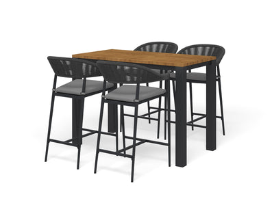 Adele Teak Table & Nivala Chairs | Outdoor Bar Setting in Charcoal / Black / 5pc 140x74cm_1