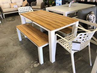 PERTH FLOORSTOCK SALE - Adele Teak Table with Corfu Benches & Aztec Dining Chairs - Outdoor Dining Setting_1