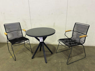 SYD FLOORSTOCK SALE - Adele Round Ceramic Table with Viola Teak Arm Chairs 3pc Outdoor Dining Setting_1