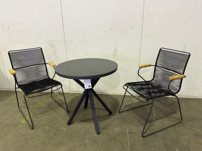SYD FLOORSTOCK SALE - Adele Round Ceramic Table with Viola Teak Arm Chairs 3pc Outdoor Dining Setting_1