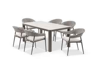 Adina Table & Noosa Chairs | Outdoor Dining Setting in Bronze / Calcite / Coffee / 7pc 165cm