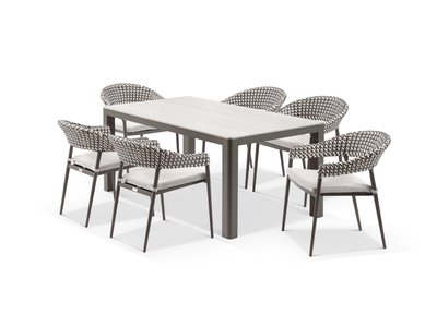 Adina Table & Noosa Chairs | Outdoor Dining Setting in Bronze / Calcite / Coffee / 7pc 165cm