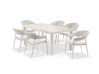 Adina Table & Noosa Chairs | Outdoor Dining Setting in Dune / Travertino / Drift / 7pc 165cm