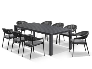 Adele Table & Nivala Chairs | Outdoor Dining Setting in Charcoal / Black / 9pc 220cm_2