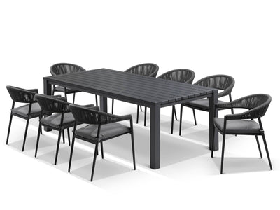 Adele Table & Nivala Chairs | Outdoor Dining Setting in Charcoal / Black / 9pc 220cm_2