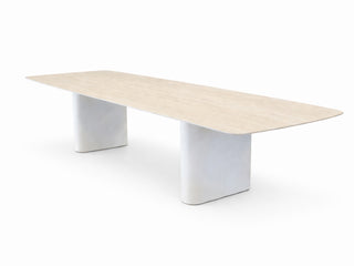 Amorelli Outdoor Dining Table in White / Travertine
