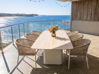 Amorelli Outdoor Dining Table in White / Travertine 1