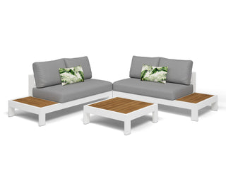 Aspen Teak Platform | Outdoor Lounge Setting in White / Light Grey / Grey Chine / 4 Seater 2LH-2RH / Aspen Corner Table_1