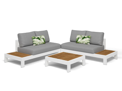Aspen Teak Platform | Outdoor Lounge Setting in White / Light Grey / Grey Chine / 4 Seater 2LH-2RH / Aspen Corner Table_1