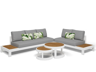Aspen Teak Platform | Outdoor Lounge Setting in White / Light Grey / Grey Chine / 5 Seater 2LH-3RH / Aspen Coffee Table Set_1