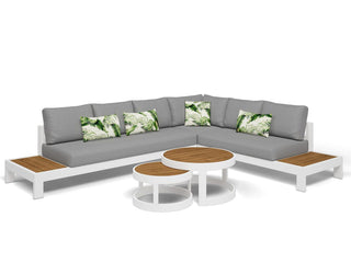 Aspen Teak Platform | Outdoor Lounge Setting in White / Light Grey / Grey Chine / 6 Seater 2LH-3RH-CNR / Aspen Coffee Table Set_1
