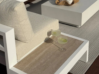 Aspen Ceramic Platform Outdoor Lounge in White / Beech / 3 Seater / Right 1