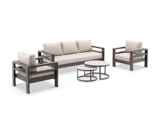 Aspen Sofa Set | Outdoor Lounge Setting in Bronze / Tundra Rye / 5 Seater / Milos Coffee Table Set