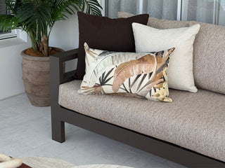 Aspen 3 Seater Outdoor Sofa featuring a durable bronze aluminium frame and Tundra Rye Sunbrella outdoor cushions, designed for stylish and comfortable outdoor living.