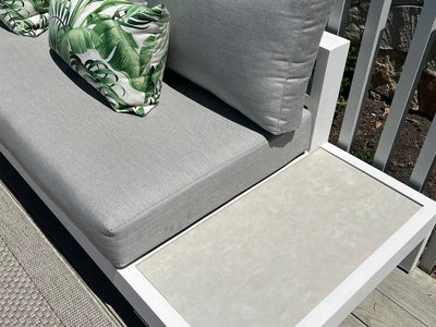 Aspen Ceramic Platform Outdoor Lounge in White / Grey Chine / 2 Seater / Left 1