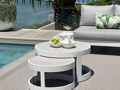Aspen Outdoor Coffee Table Set in White / Light Grey 5.