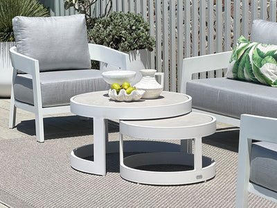 Aspen Outdoor Coffee Table Set in White / Light Grey 6.