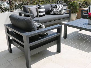 Aspen Outdoor Armchair in Charcoal / Sooty - back view.
