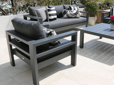 Aspen Outdoor Armchair in Charcoal / Sooty - back view.