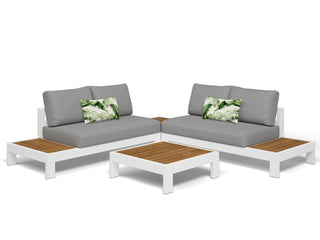 Aspen Platform Corner Table in White / Teak 2