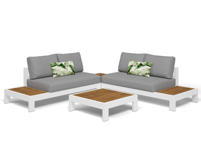Aspen Platform Corner Table in White / Teak 2
