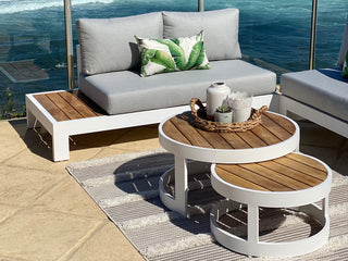 Aspen Outdoor Coffee Table Set in White / Teak 6.