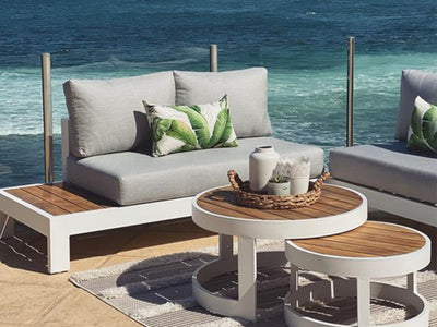 Aspen Teak Platform Outdoor Lounge in White / Grey Chine / 2 Seater / Right 2