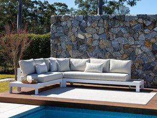Aspen Ceramic Platform | Outdoor Lounge Setting in White / Travertino / Beech / 6 Seater 2RH-3LH-CNR / Without Coffee Table_1