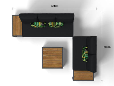Aspen Teak Platform | Outdoor Lounge Setting in Charcoal / Sooty / Dark Grey / 5 Seater 2LH-3RH / Aspen Corner Table_13