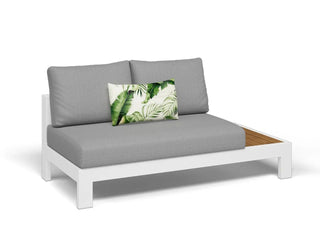 Aspen Teak Platform Outdoor Lounge in White / Grey Chine / 2 Seater / Left